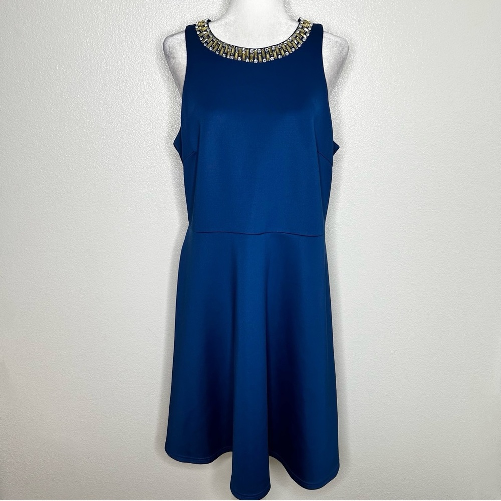 New Black Saks Fifth Avenue Womens Blue Beaded Sleeveless Cocktail Dress Size 14